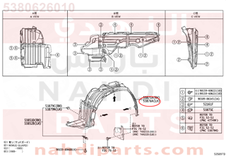 5380626010,LINER, FRONT FENDER, LH,بطانة رفرف أمامي يسار