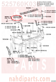 525760K030,RETAINER, REAR BUMPER SIDE, LH,قاعدة صدام