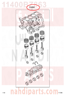11400BZ863,BLOCK ASSY, SHORT,نصف مكينة 