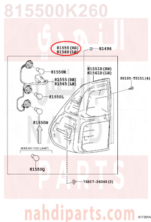 815500K260,LAMP ASSY, REAR COMBINATION, RH,اصطب رفرف خلفي يمين -كامل