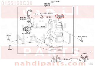 8155160C30,LENS & BODY, REAR COMBINATION LAMP, RH,اصطب رفرف خلفي يمين - بدون ملحقات