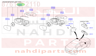 87610F2110,MIRROR ASSY-OUTSIDE RR VIEW,LH,مراية يسار