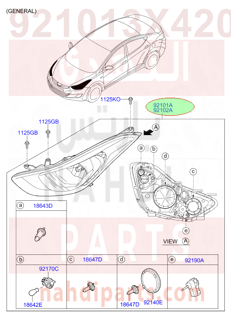 921013X420,LAMP ASSY-HEAD,LH,شمعة يسار