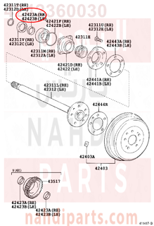 4242360030,RETAINER, REAR AXLE BEARING, INNER RH,حاجز رمان 