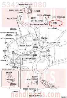 5342050080,HINGE ASSY, HOOD, LH,مفصلة كبوت يسار