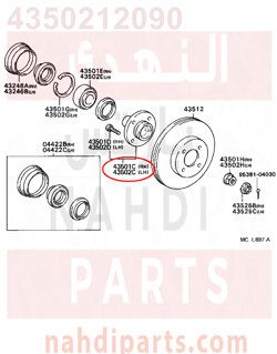 4350212090,HUB SUB-ASSY, FRONT AXLE, RH,عكس أمامي يمين كامل 