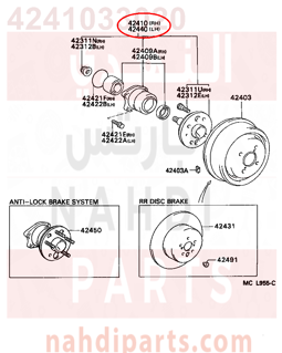 4241033020,HUB & BEARING ASSY, REAR AXLE, RH,قاعدة فلنجة خلفي 