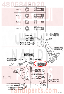 4806848020,ARM SUB-ASSY, FRONT SUSPENSION, LOWER NO.1 RH,مقص  امامى تحت يمين 