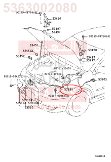 5363002080,CABLE ASSY, HOOD LOCK CONTROL,سلك قفل الكبوت - واير الكبوت