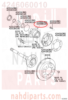 4246060010,HUB & BEARING ASSY, REAR AXLE, LH,فلنجة خلفيه يسار مع الرمان , مع الحساس 