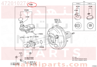 4720102740,CYLINDER SUB-ASSY, BRAKE MASTER,علبه فرامل كامله - سلندر فرامل