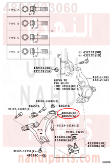 4806833060,ARM SUB-ASSY, FRONT SUSPENSION, LOWER NO.1 RH,مقص  امامى تحت يمين 