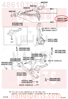 4861039015,ARM ASSY, FRONT SUSPENSION UPPER, RH,ذراع  