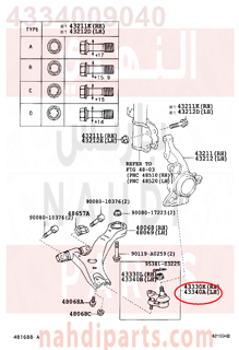 4334009040,JOINT ASSY, LOWER BALL, FRONT LH,جوزوة مقص 