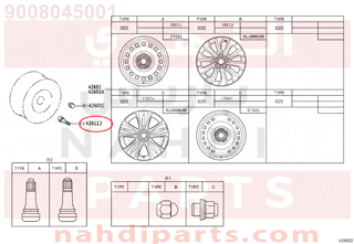 9008045001,VALVE (FOR TUBELESS TIRE),بلف الكفر الاحتياطي 