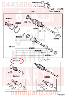 0443806260,BOOT KIT, FRONT DRIVE SHAFT, IN & OUTBOARD, RH,جلود عكوس أمامي داخلي و خارجي - يمين - طقم