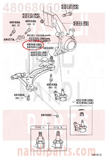 4806806090,ARM SUB-ASSY, FRONT SUSPENSION, LOWER NO.1 RH,مقص  امامى تحت يمين 