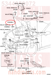 5344050072,SUPPORT ASSY, HOOD, RH,مساعد كبوت 