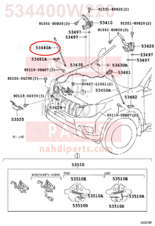 534400W220,SUPPORT ASSY, HOOD, RH,مساعد كبوت 