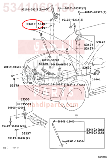 5341060150,HINGE ASSY, HOOD, RH,مفصلة كبوت يمين