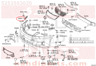 5253553020,RETAINER, FRONT BUMPER SIDE, RH,عظمة صدام يمين 