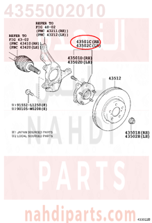 4355002010,HUB SUB-ASSY, FRONT AXLE, RH,عكس أمامي يمين كامل 