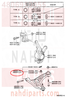 4806959055,ARM SUB-ASSY, FRONT SUSPENSION, LOWER NO.1 LH,مقص  امامى تحت يسار 