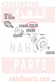 4350202100,HUB SUB-ASSY, FRONT AXLE, RH,عكس أمامي يمين كامل 