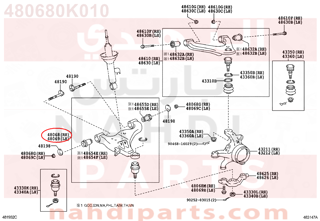 480680K010,ARM SUB-ASSY, FRONT SUSPENSION, LOWER NO.1 RH,مقص  امامى تحت يمين 