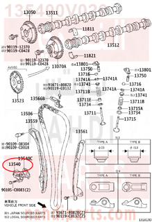 135400V020,TENSIONER ASSY, CHAIN, NO.1,شداد جنزيز مكينه - بلف شداد جنزير