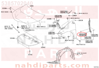 5385702040,RETAINER, FRONT WHEEL OPENING EXTENSION, RH,قاعدة جانبية 