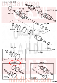 0443816090,BOOT KIT, FRONT DRIVE SHAFT, IN & OUTBOARD, RH,جلود عكوس أمامي داخلي و خارجي - يمين - طقم