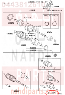 0443812610,BOOT KIT, FRONT DRIVE SHAFT, IN & OUTBOARD, RH,جلود عكوس أمامي داخلي و خارجي - يمين - طقم