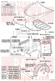 5385706010,RETAINER, FRONT WHEEL OPENING EXTENSION, RH,قاعدة جانبية 