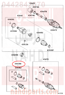 0442842070,BOOT KIT, FRONT DRIVE SHAFT, IN & OUTBOARD, RH,جلود عكوس أمامي داخلي و خارجي - يمين - طقم