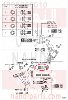 4806858010,ARM SUB-ASSY, FRONT SUSPENSION, LOWER NO.1 RH,مقص  امامى تحت يمين 