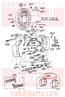 0449535051,SHOE KIT, REAR BRAKE,قماشات فرامل خلفى  