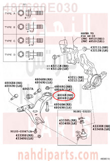 480680E030,ARM SUB-ASSY, FRONT SUSPENSION, LOWER NO.1 RH,مقص  امامى تحت يمين 