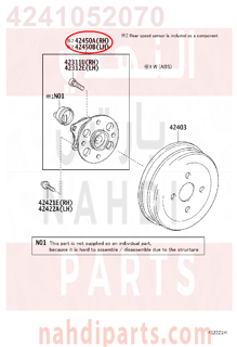 4241052070,HUB & BEARING ASSY, REAR AXLE, RH,فلنجة خلفيه يمين مع الرمان ,والحساس 