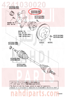 4241030020,HUB & BEARING ASSY, REAR AXLE, RH,فلنجة خلفيه يمين مع الرمان ,والحساس 