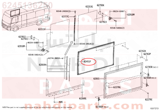 6245136250,RUN, REAR SIDE WINDOW, RH, جلدة نيكل زجاج 