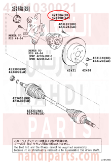 4241030021,HUB & BEARING ASSY, REAR AXLE, RH,فلنجة خلفيه يمين مع الرمان ,والحساس 