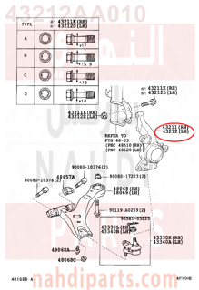 43212AA010,KNUCKLE, STEERING, يسار  ,قاعدة فلنجة مع المساعد والهوب يسار