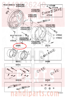 0449526240,SHOE KIT, RR DRUM BR,هلال قماش خلفي داخل الهوب