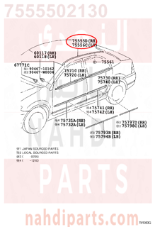 7555502130,MOULDING, ROOF DRIP SIDE FINISH, CENTER RH,صب، سقف بالتنقيط SIDE FINISH، CENTER RH