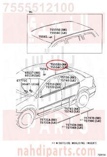 7555512100,MOULDING, ROOF DRIP SIDE FINISH, CENTER RH,صب، سقف بالتنقيط SIDE FINISH، CENTER RH