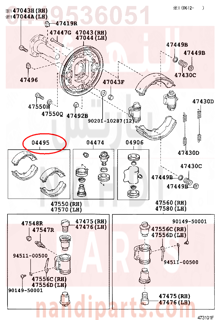 0449536051,SHOE KIT, REAR BRAKE,هلال قماش خلفي داخل الهوب