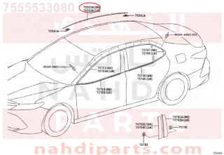 7555533080,MOULDING, ROOF DRIP SIDE, RH,حلية جانب تقطر السقف اليمين 