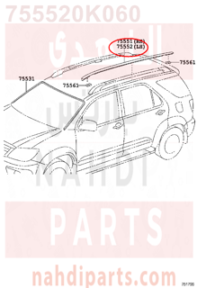 755520K060,MOULDING, ROOF DRIP SIDE FINISH, LH,صب، سقف بالتنقيط SIDE FINISH، LH