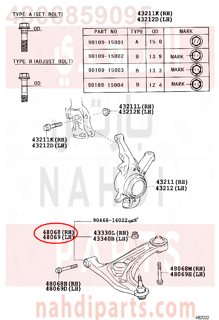 4806859095,ARM SUB-ASSY, FRONT SUSPENSION, LOWER NO.1 RH,مقص  امامى تحت يمين 